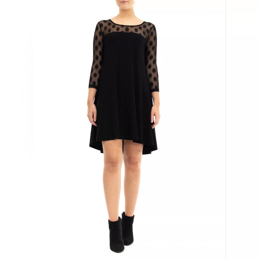 Nina Leonard Polka Dot Illusion Swing Dress